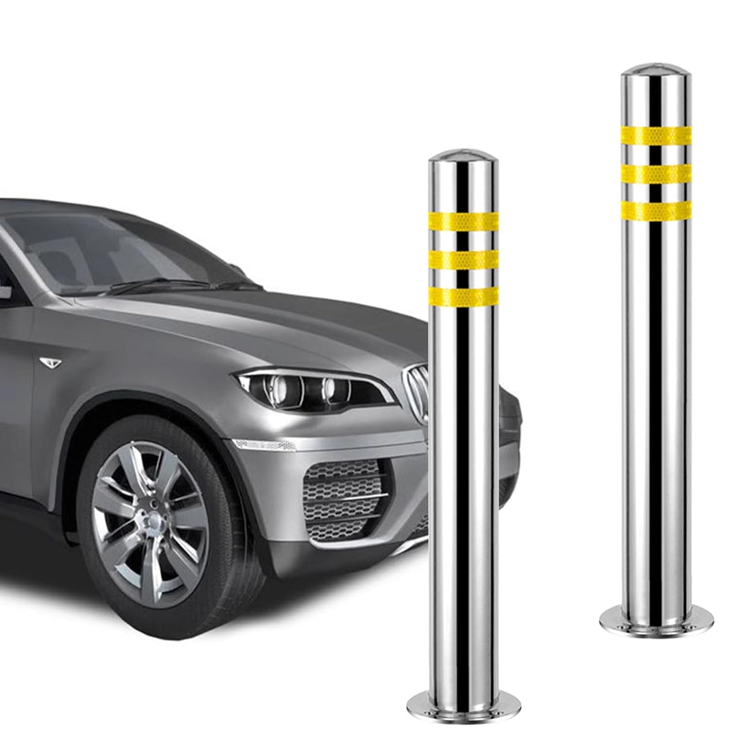 GTHTUHFD Parking Bollard 2 Pcs Fixed Parking Posts For Driveways,Steel Car Park Bollard For School,Community Entrance For Private Parking,Street