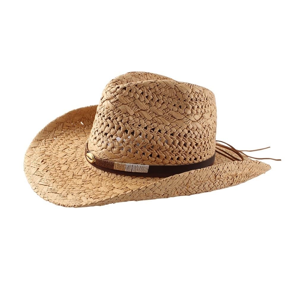 Cappello di Paglia da Uomo Cappello da Sole da Uomo a Tesa Larga Arrotolato for Bambini Cappello da Cowboy Occidentale in Paglia Primaverile ed Estivo