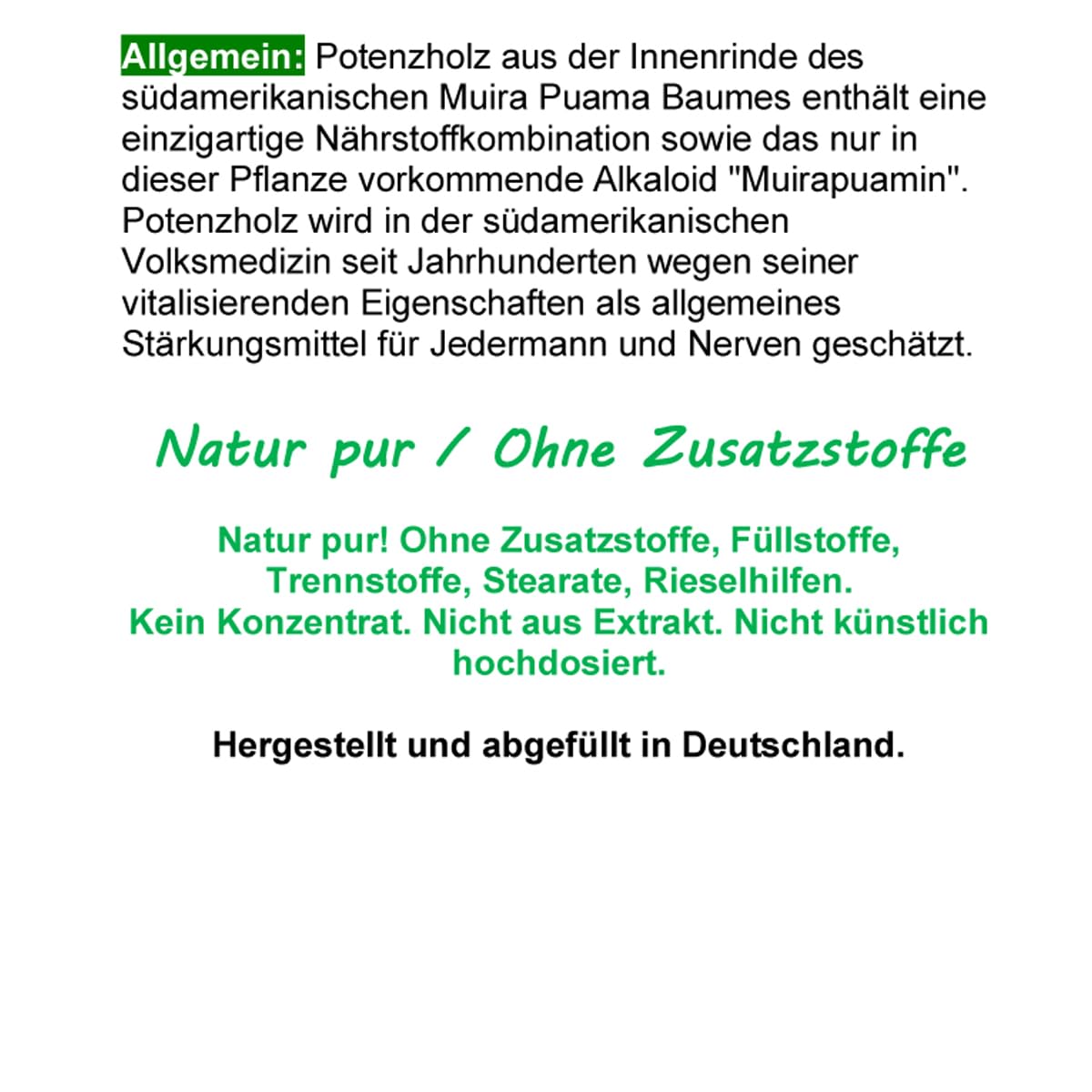 Potenzholz Potenzbaum Muira Puama 180 Kapseln POWERMAN Rindenpulver für Mann & Frau - NATUR PUR ohne ZUSATZSTOFFE. 26890-180