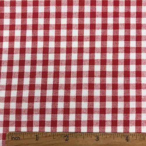 1/5" Red and White Gingham Fabric 4oz/yd² Cotton Blend Width