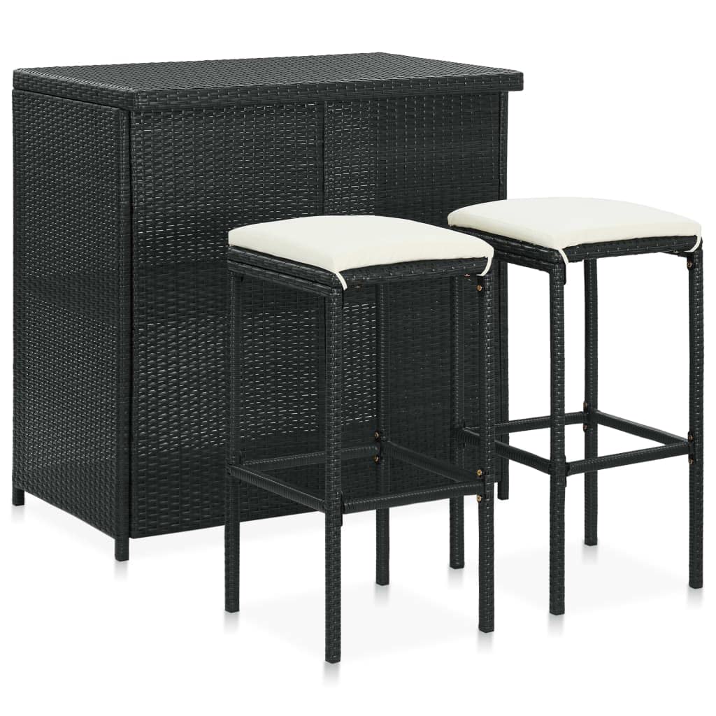 vidaXL Set Mesa y Sillas de Bar Jardín 3 Piezas Mueble Taburete Pub Bistró Mostrador Decoración Casa Jardín Restaurante Moderno Ratán Sintético Negro