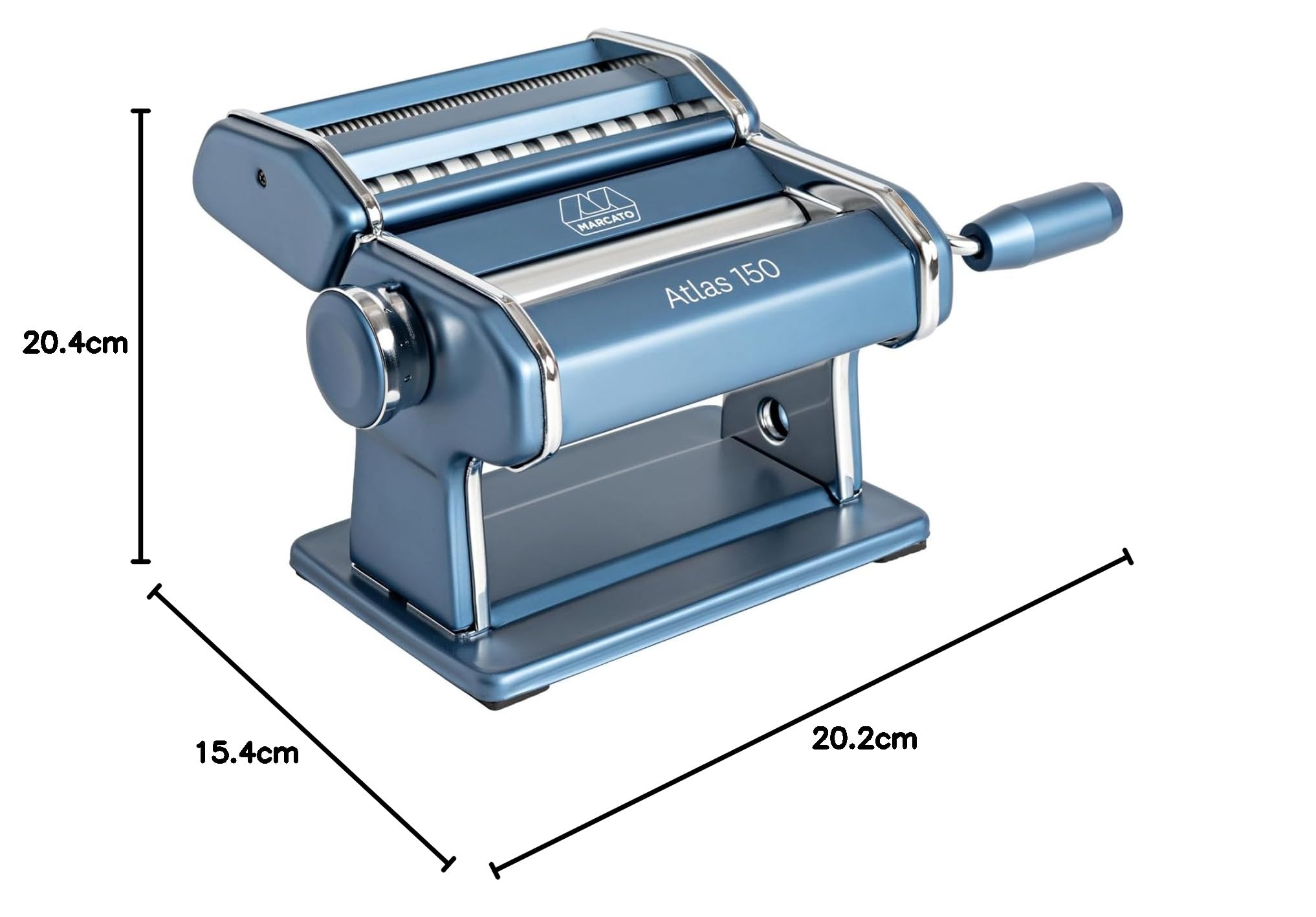 Marcato Macchina per Pasta Atlas Ice, Sfogliatrice Manuale, Acciaio Cromato e Alluminio Anodizzato, 20x20x15 cm, Facile da Usare