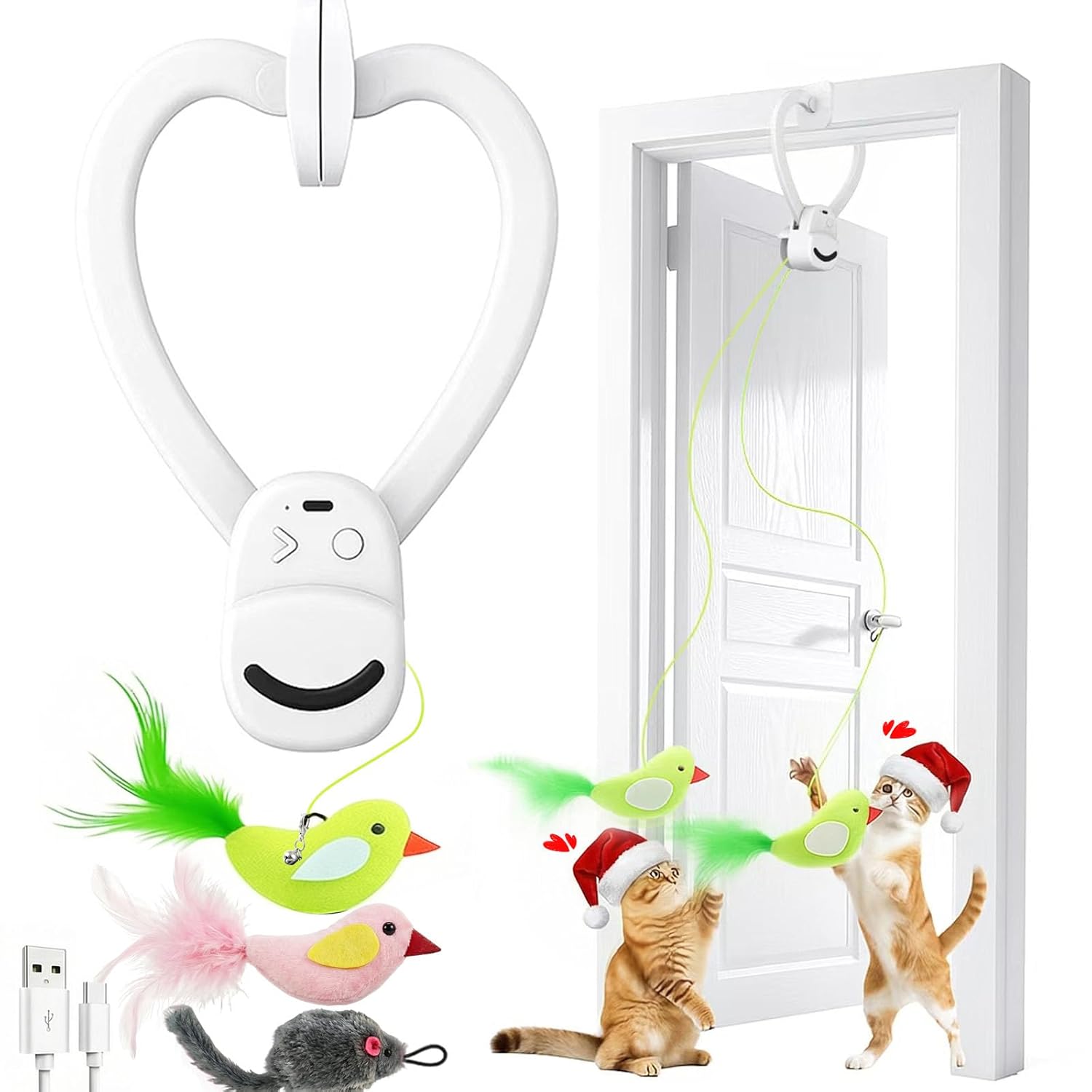 Interactive Cat Toys for Indoor Cats: Automatic Flying Bird Feather Wand Chase Exercise Enrichment Stimulation, USB Rechargeable Durable Safe Hanging Toy for Bored Kittens Adult...