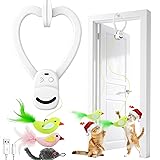 Interactive Cat Toys for Indoor Cats: Automatic Flying Bird Feather Wand Chase Exercise Enrichment Stimulation, USB Rechargeable Durable Safe Hanging Toy for Bored Kittens Adult Multi Cat Households White