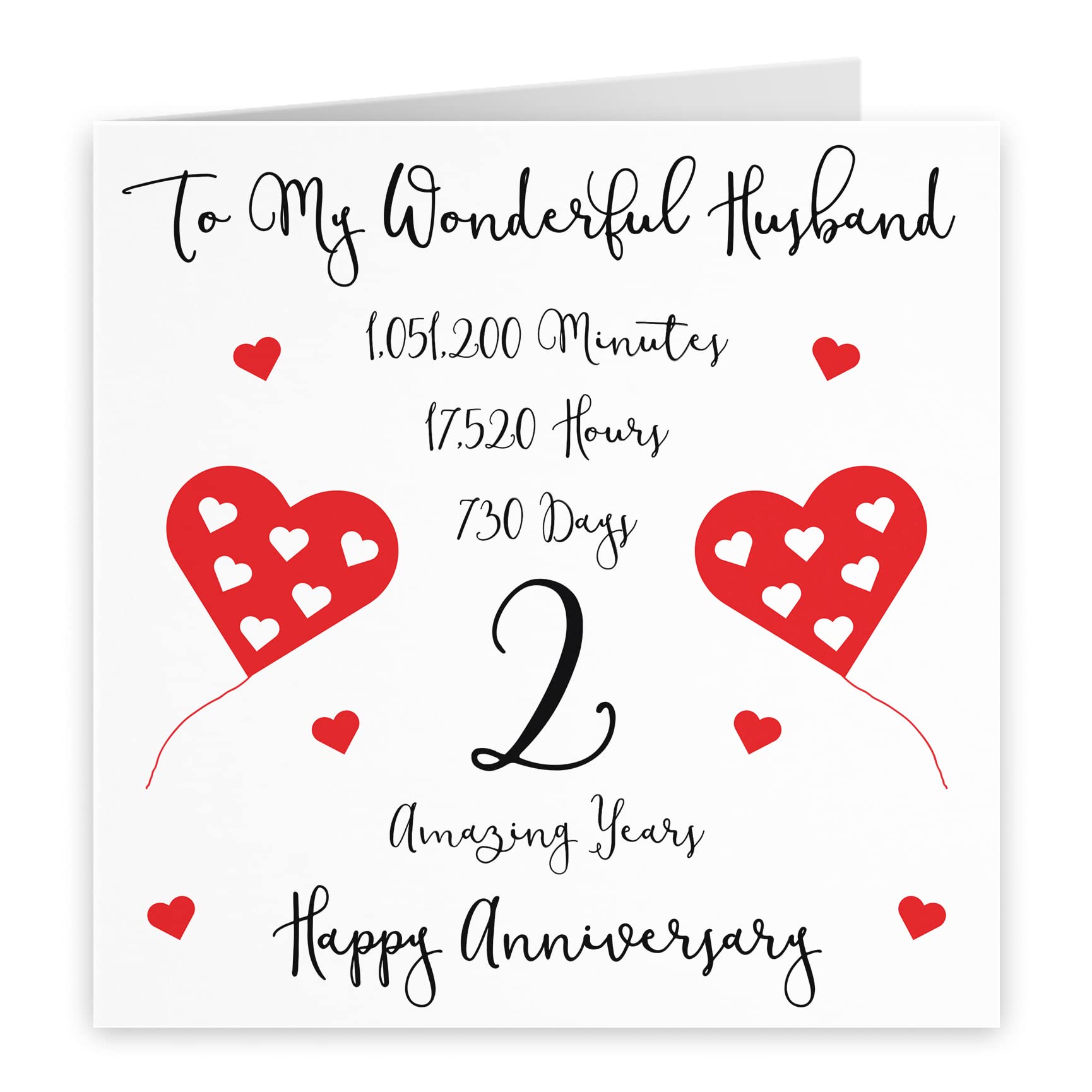 Hunts England, Romantic Husband 2nd Wedding Anniversary Card, To My Wonderful Husband, 2 Amazing Years, Timeless Collection - Image 2