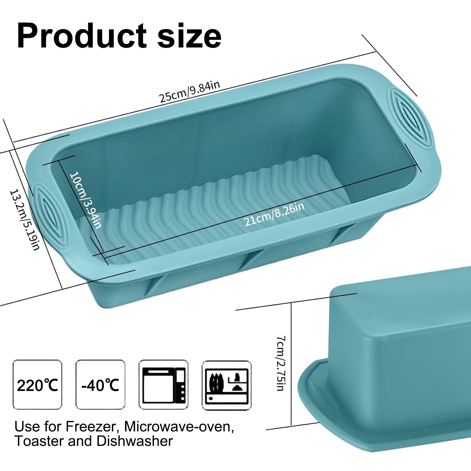 2 Piezas Moldes de Silicona para Hornear Pan, Molde para Hornear Tostadas, Molde Bizcocho Rectangular Antiadherente Silicona para Hornear Pasteles, Pan - 25 x 13,2 x 7 cm