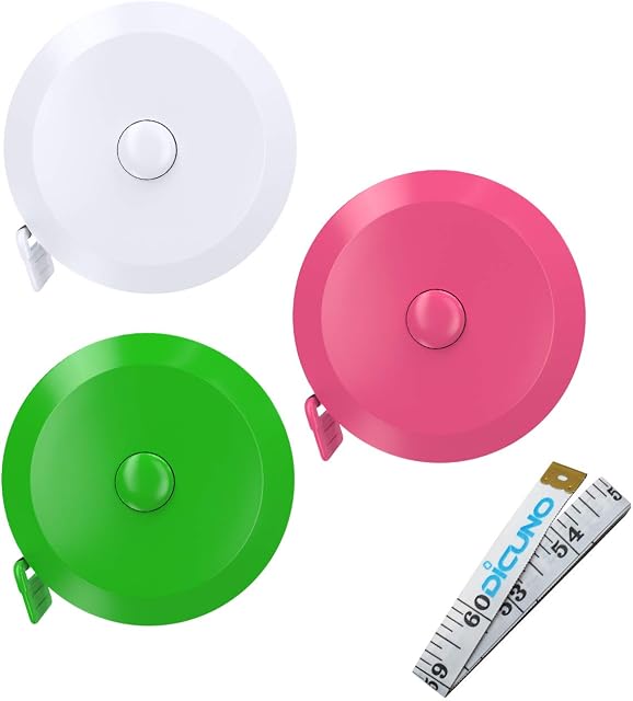 DiCUNO 60-Inch 1.5 Meter Soft and Retractable Tape Body Tailor Sewing Craft Cloth Dieting Measuring Tape (3 Colors(White Green Pink) Package with Soft Tape)