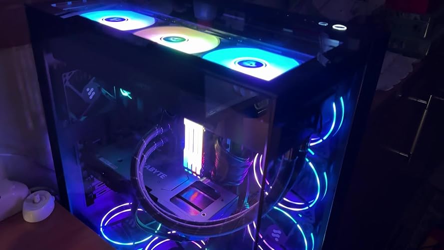 AMANSON PC Gehäuse- vorinstalliert 7 PWM-Lüfter, ATX Mid Tower Gaming