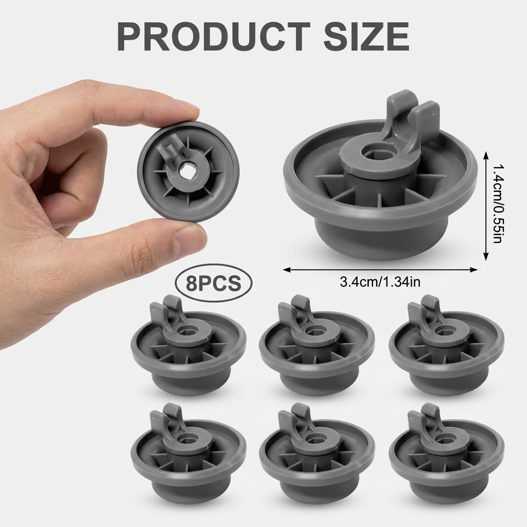 Roulette Lave Vaisselle pour Panier Inférieur, Lot de 8 Basket Roller Universel Haute Résistance, Compatible avec Bosch & Siemens, Réparation Rapide du Panier de Lave-Vaisselle Couvert, Modèle 165314 - 3