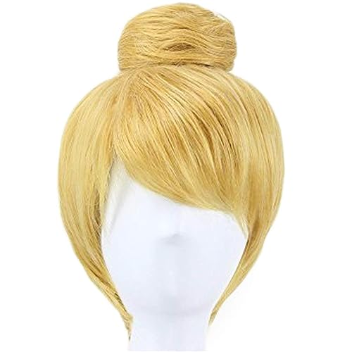 Anogol Gorro de pelo peluca de disfraz de cosplay corta y lacia para Halloween fiesta pelo rubio dorado
