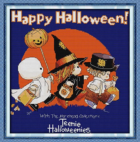 Kit de broderie au point de croix 14 ct toile imprimée canevas Halloween 34x35cm