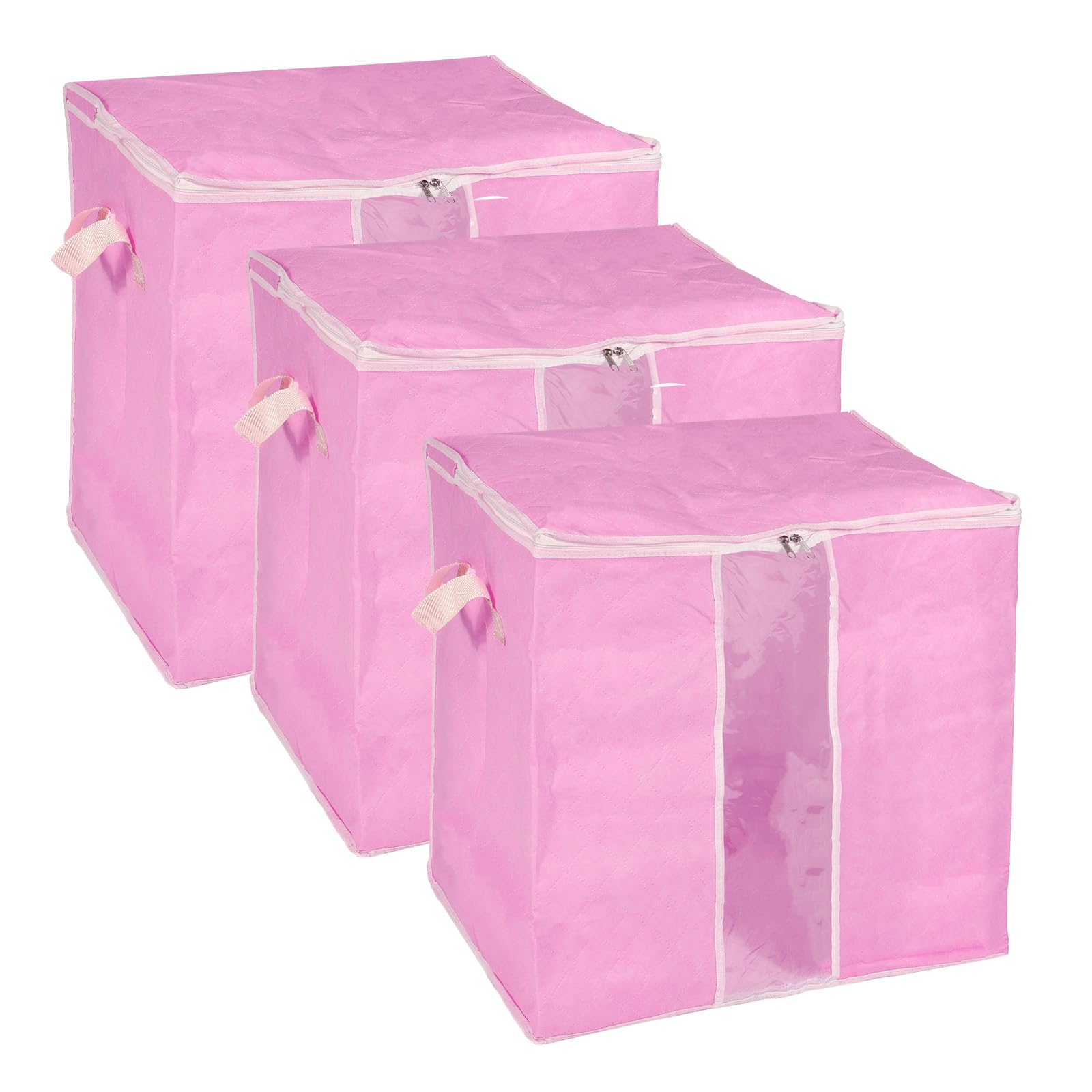 QUARKZMAN Vestiti Conservazione Borsa 3pz Armadio Organizzatore con Rinforzato Manico per Piumini Lenzuola Abbigliamento Cuscini Pieghevole con Robusto Cerniera-Rosa
