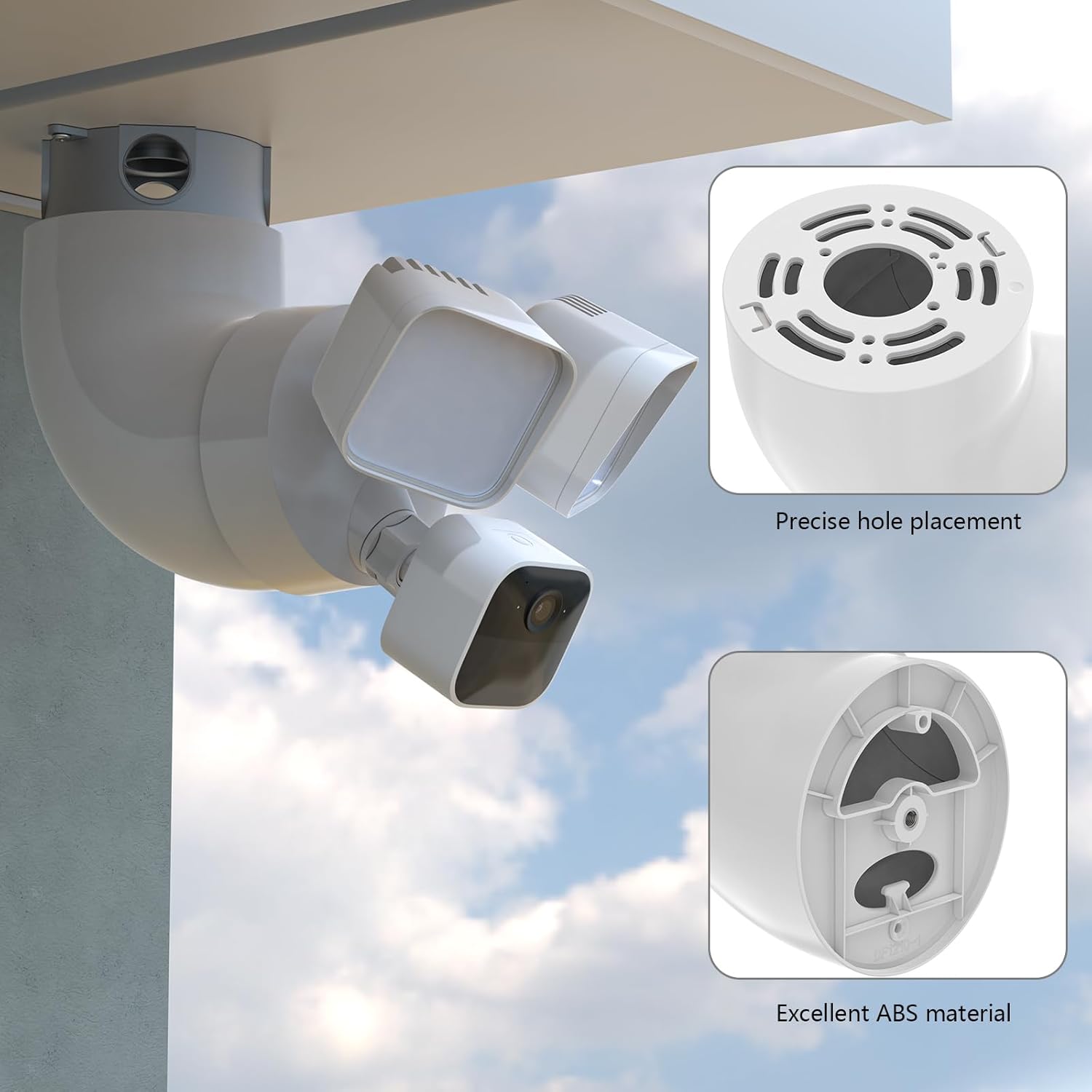 Outdoor Camera Eave Mount Bracket Compatible with R-ing Floodlight Cam Wired Pro/Plus,Blink Wired Floodlight and WYZE Floodlight v2,REOLINK Elite Floodlight WiFi Cameras (White)