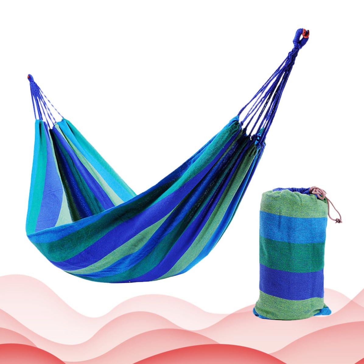 FOMIYES Hamaca y Bolsa de Transporte de Lona Doble Grosor con Dos Cuerdas de Sujeción Ligera y Segura para Exteriores para Camping y Jardín