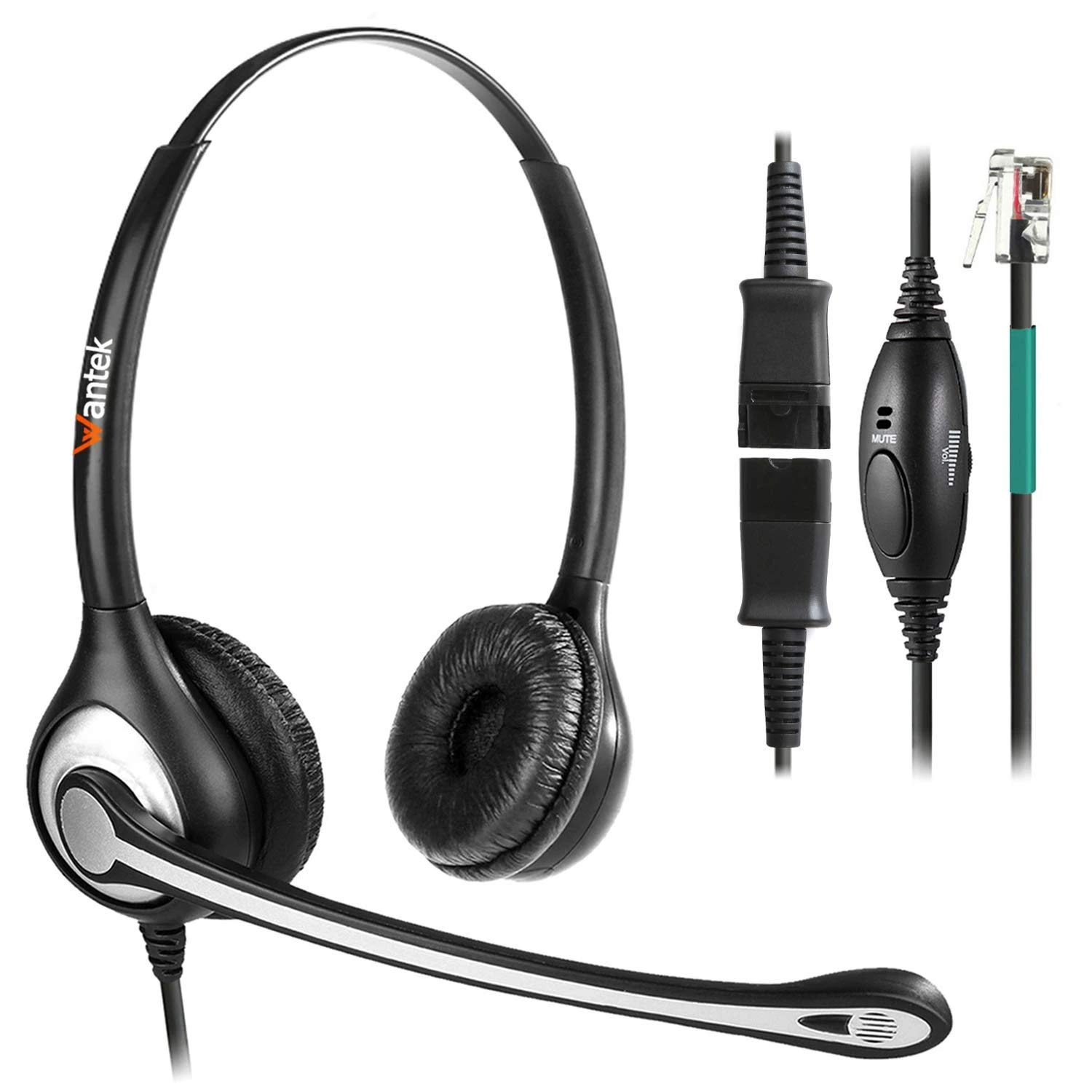 WantekRJ9 Phone Headset with Noise Cancelling Mic + Quick Disconnect for Polycom VVX400 VVX410 VVX411 Mitel 5312 5320e Avaya 1120 1408 ShoreTel IP480 NEC Plantronics Landline Deskphones(602QS2)Global Recycled StandardGlobal Recycled StandardGlobal Recycled Standard