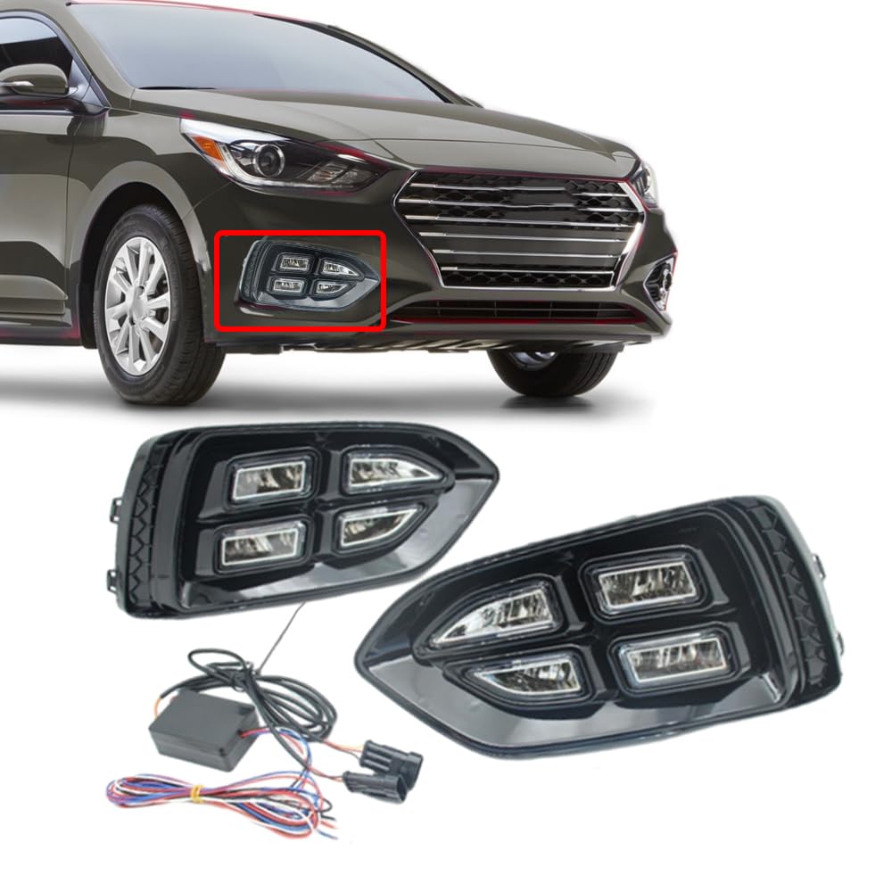 Riloer Luces diurnas LED color ámbar y blanco, faros antiniebla DRL, resistentes al agua, compatible con Hyundai Accent 2017-2018.