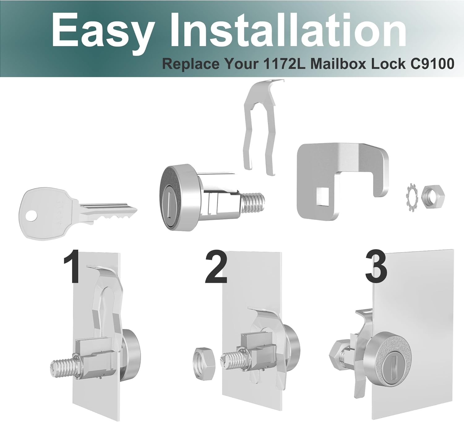 3 Pcs Mailbox Lock, National L-1172C Mailbox Lock Replacement for C9100 Mailbox Key Lock with 3 Keys and C7120 Cam, Nickel Finish