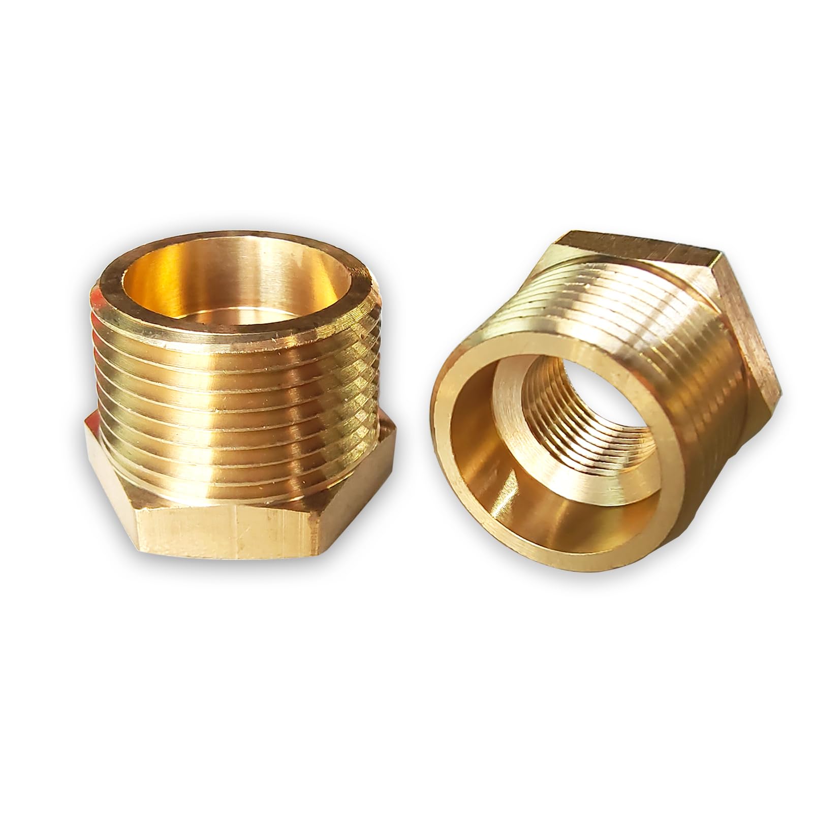 2pcs 3/4" NPT x 3/8" NPT Brass Bushing, 3/4 to 3/8 Adapter Fitting Reducing Solid Hex Nipple, Brass 3/4 inch Male to 3/8 inch Male Reducer Fittings for 1.03" and 0.61” I.D. Pipe
