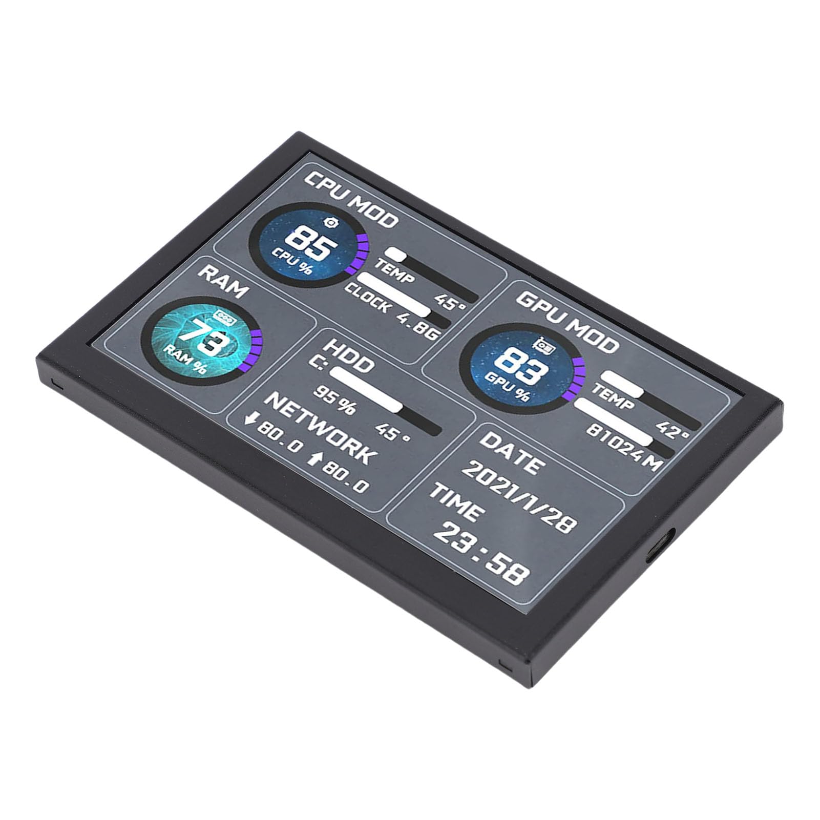 Generic Tema Dinamico Supportato USB Type C Display della Temperatura del Computer Schermo Secondario PC da 5" per , Layout e Temi Personalizzabili per gli Appassionati del Fai da Te