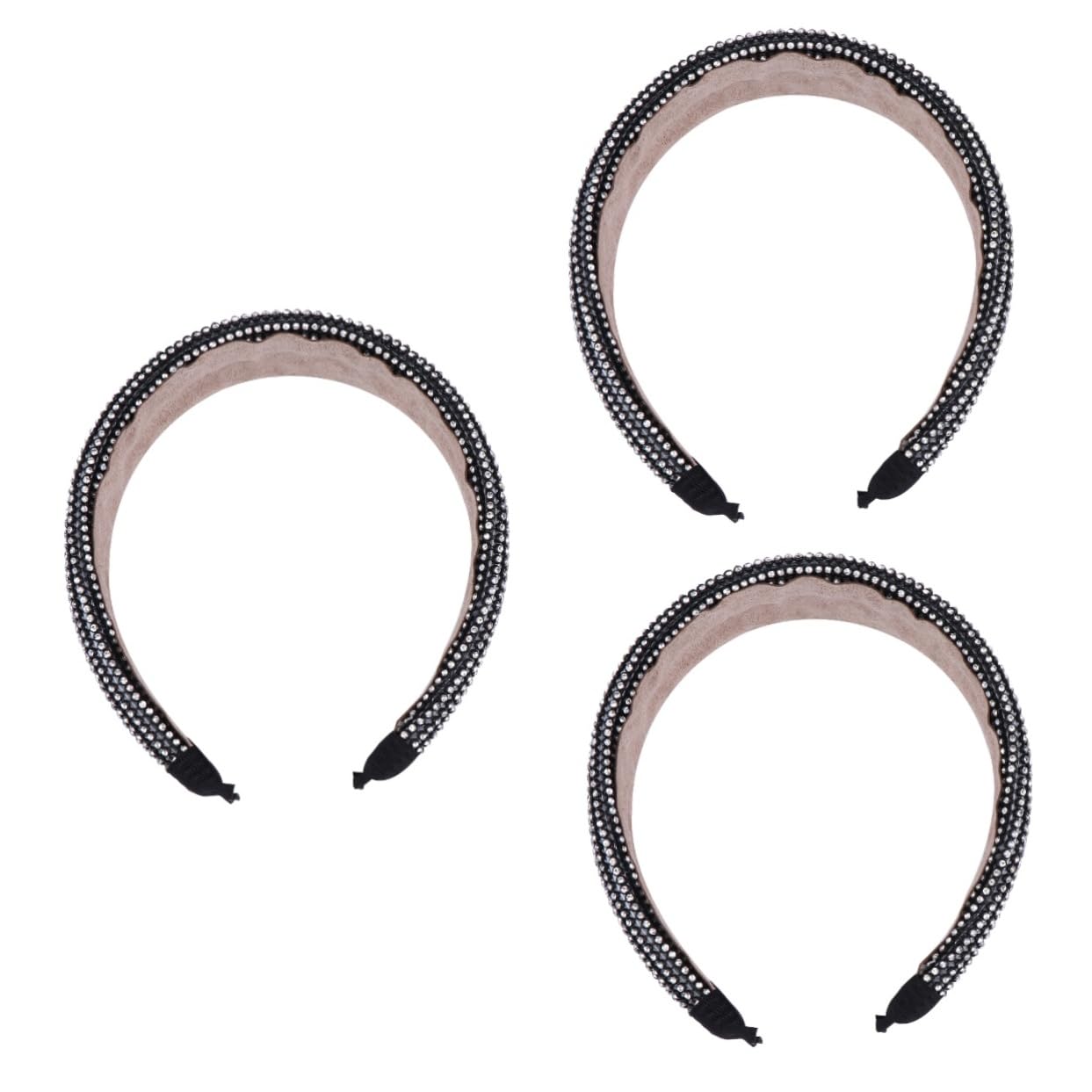 Healeved 3piezas Diadema Ancha De Rhinestones Para Mujeres y Niñas Accesorio De Cabello Simple y Chic Para Uso Diario y Fiestas Negro