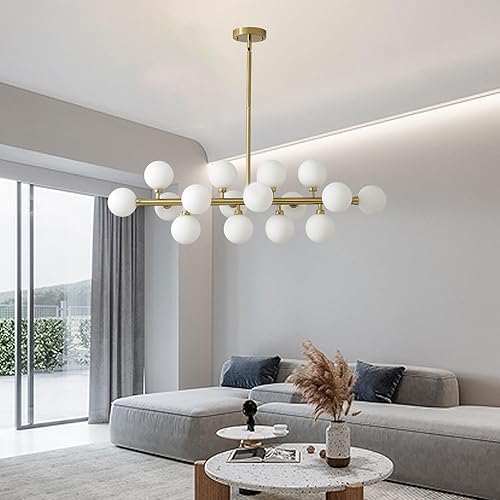 Miniatura 9 de Candelabro moderno de mediados de siglo, lámpara lineal dorada para sala de estar, mesa de comedor, lámpara colgante de techo para comedor (cobre y