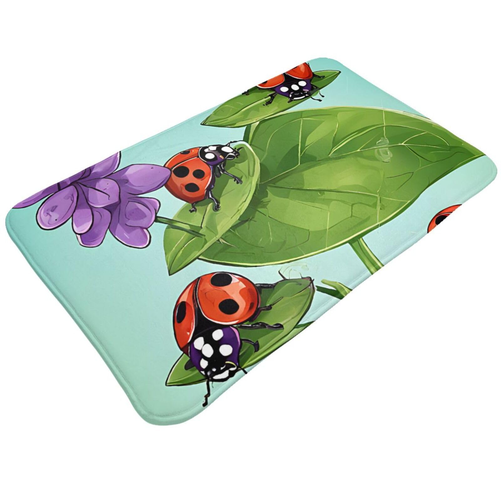 Ladybug Print Living Room Bathroom Kitchen Anti Slip and Absorbent Carpet, Indoor Entrance Door Muddy Floor Mat, Ultra Soft Washable Carpet 21x31.5 Inches