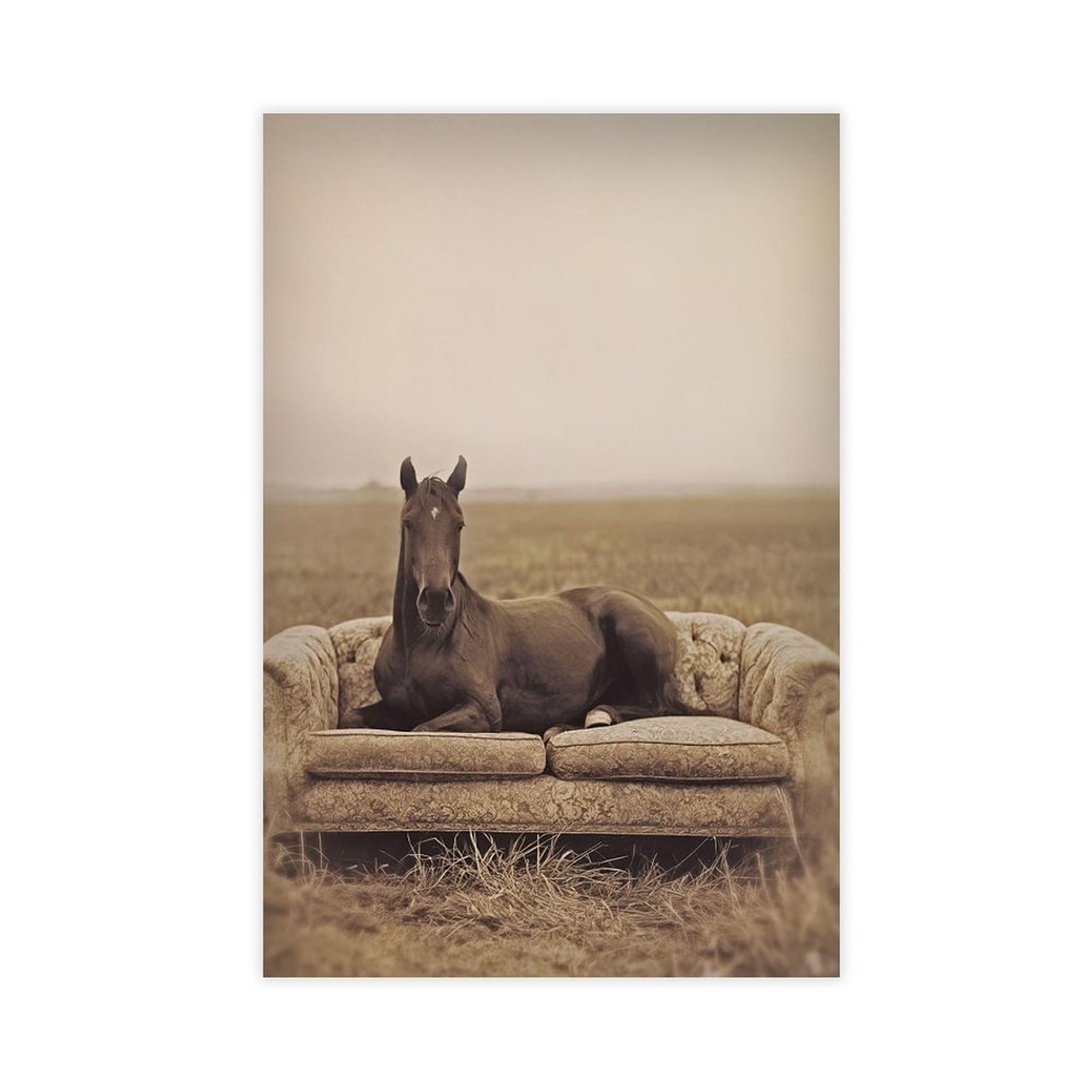 Bareronor Victorian Horse on Sofa Canvas Poster Bedroom Decor Landscape Office Room Decor Gift 24" L X 36" W