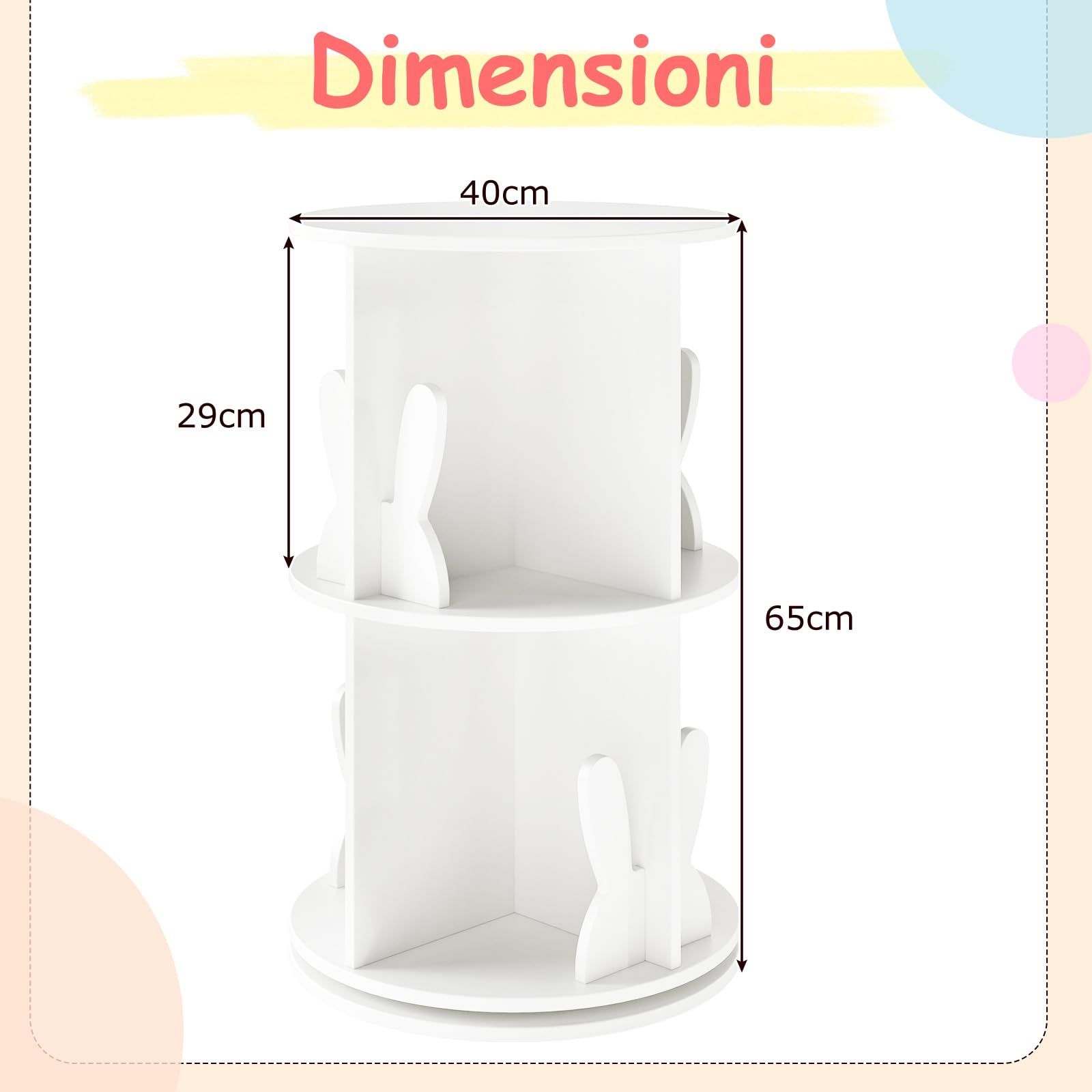RELAX4LIFE Libreria Scaffale Girevole per Bambini, Porta Libri Rotante a 2 Livelli, Libreria in Legno per Soggiorno, Camera da Letto e Studio, 40 x 40 x 65 cm (Coniglio, Bianco)
