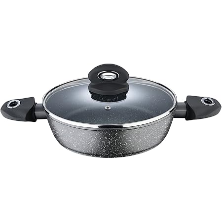 BERGNER Orion Marble Non Stick Shallow Kadai / Kadhai with Glass Lid 24