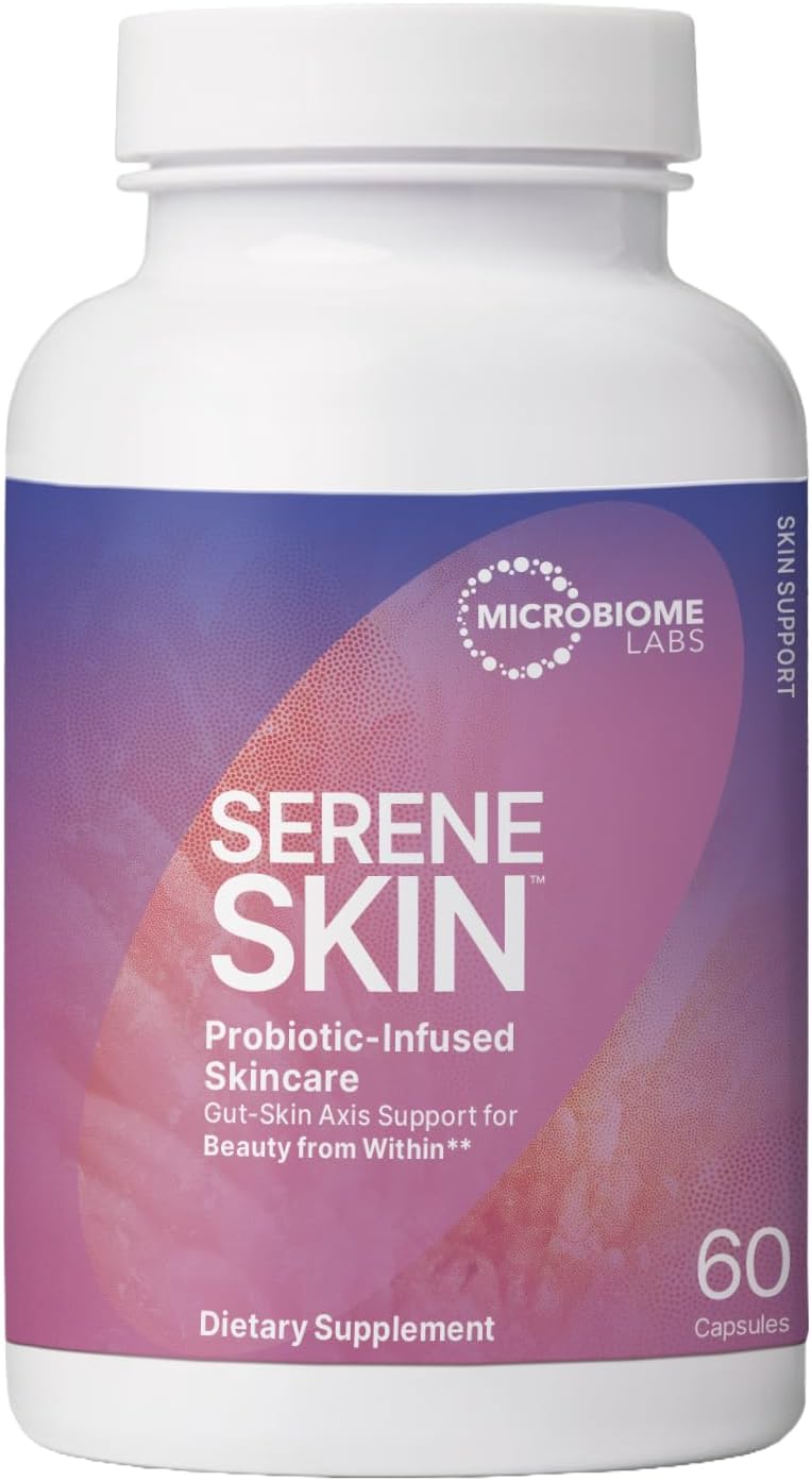 Microbiome Labs Serene Skin - Bacillus Clausii + Bacillus Coagulans Probiotic Skincare Supplement - Supports Radiant Complexion and Healthy Gut Microbiome (30 Capsules)