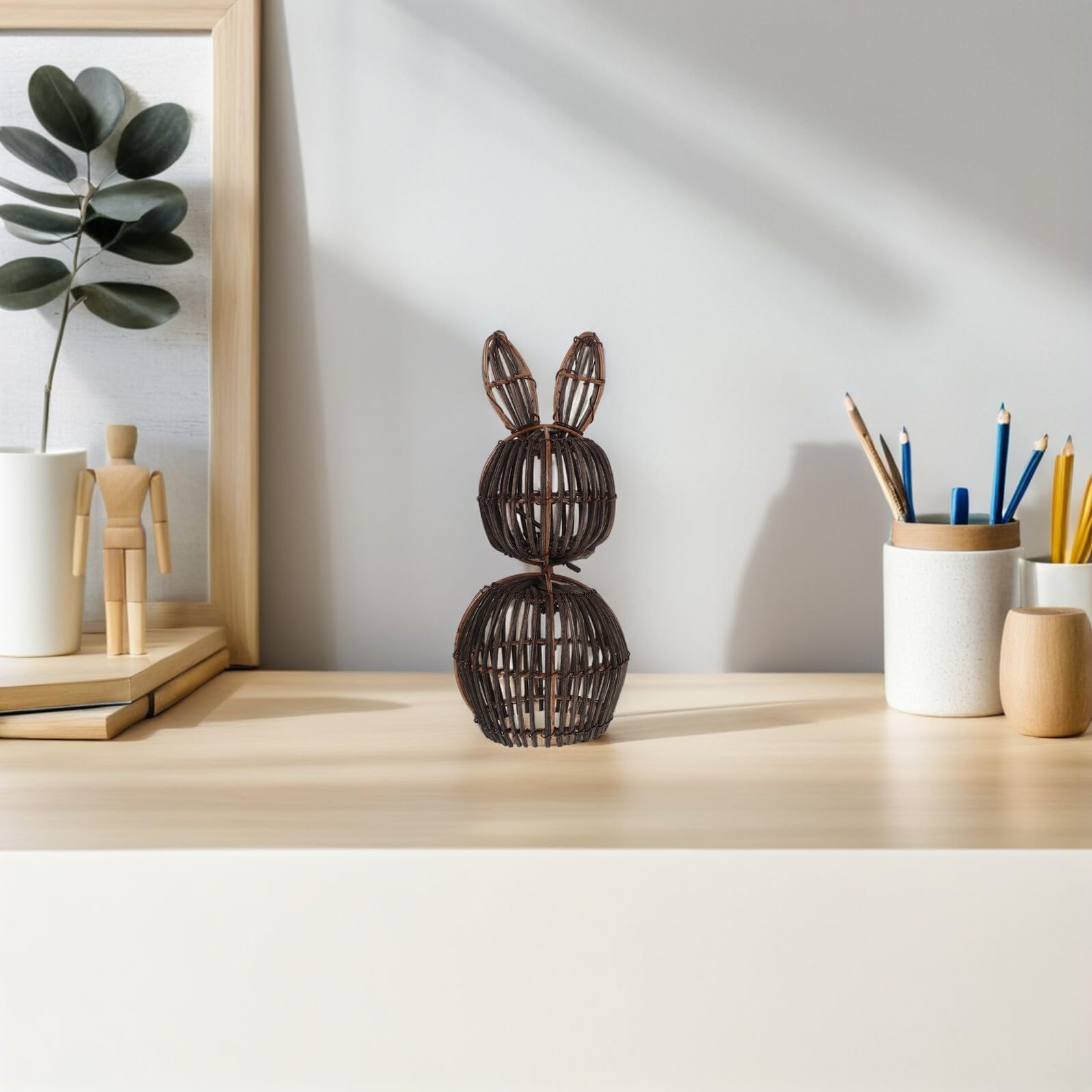 VALICLUD Decorazione Pasquale Accessorio Decorativo Versatile Coniglietto Intrecciato in Rattan per Celebrazioni Primaverili e Arredamento Casa