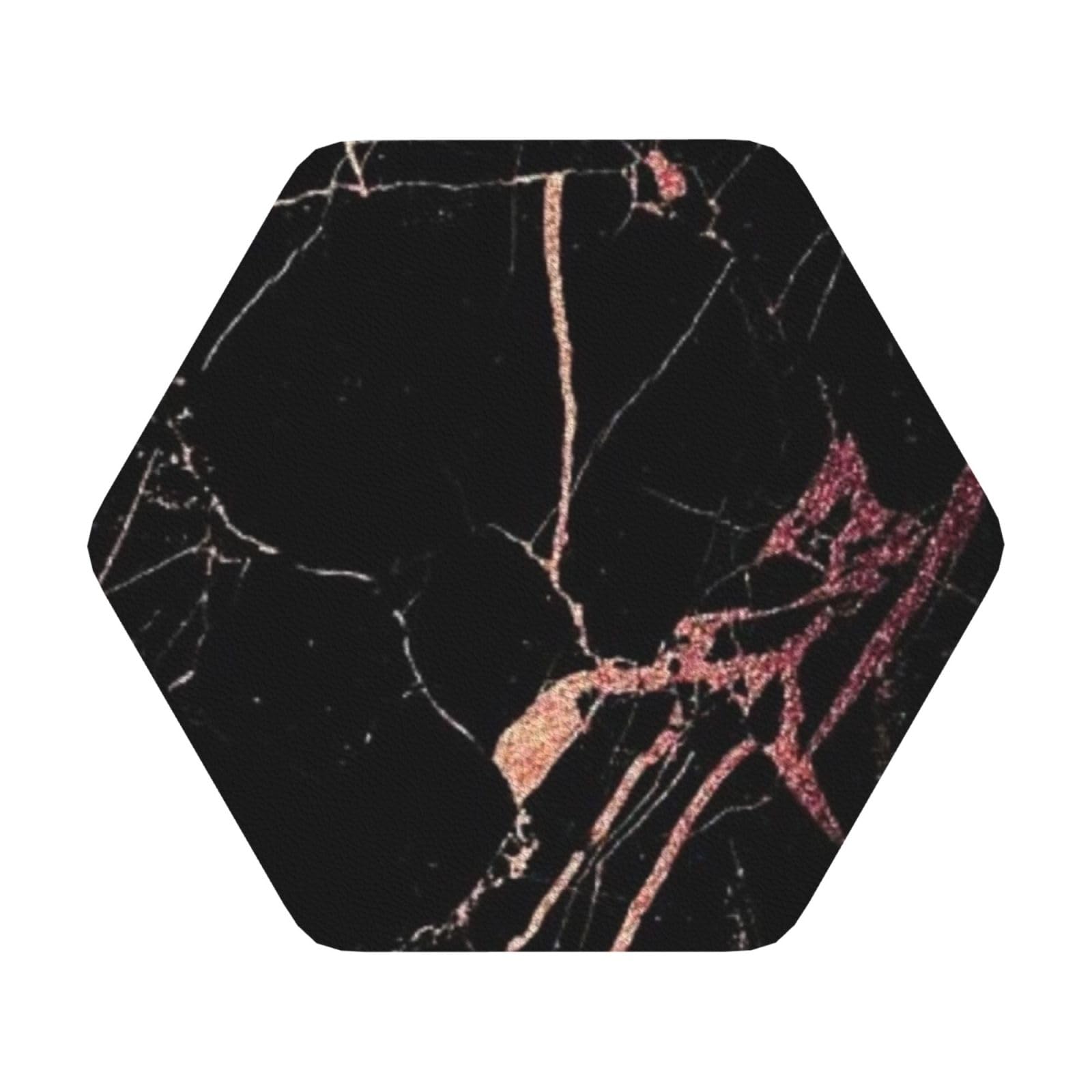 Black rose gold Marble PU Leather Coasters Set of 6 Hexagon Drink Coasters