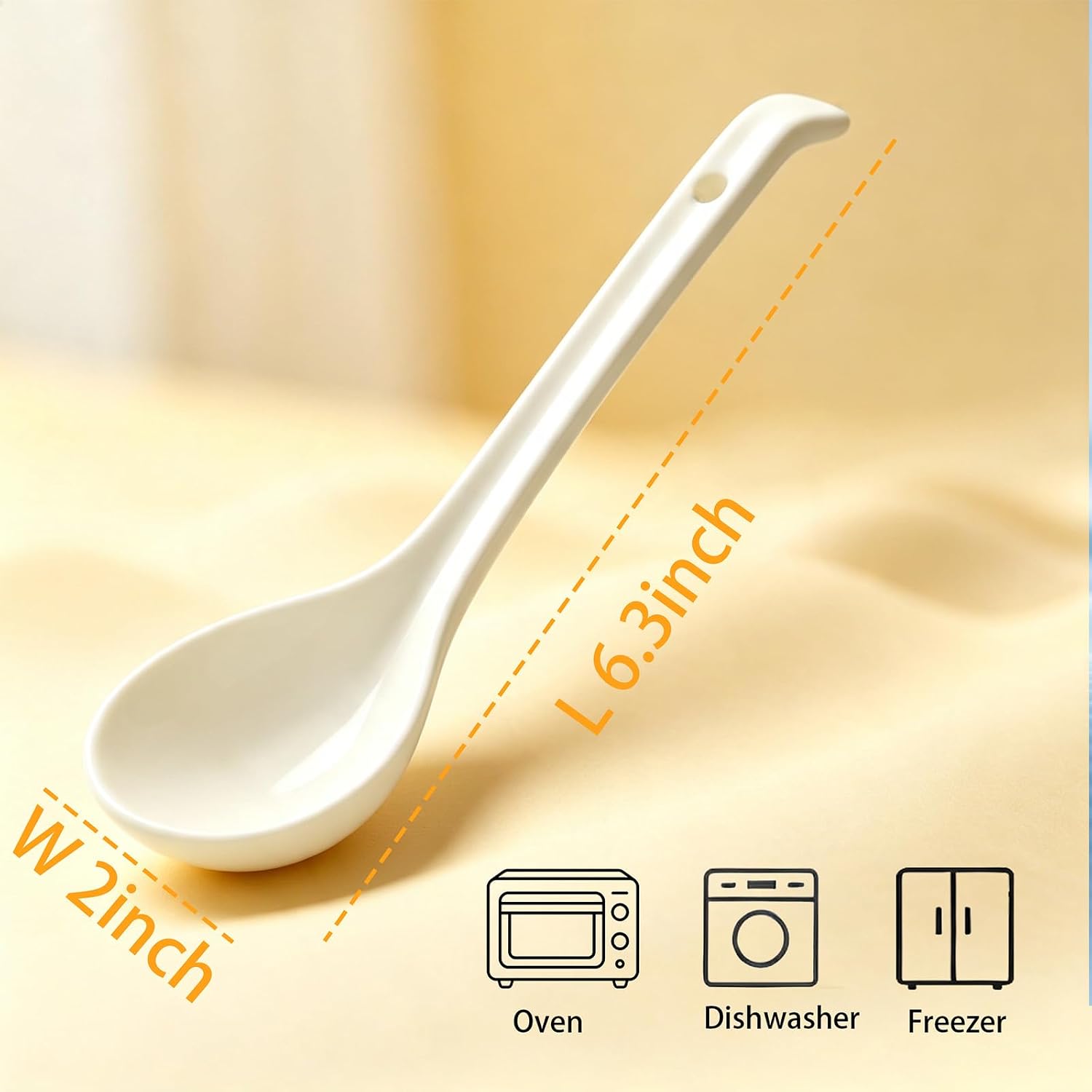 Soup Spoons, 6.3" Ceramic Asian Soup Spoons, White, Set of 5