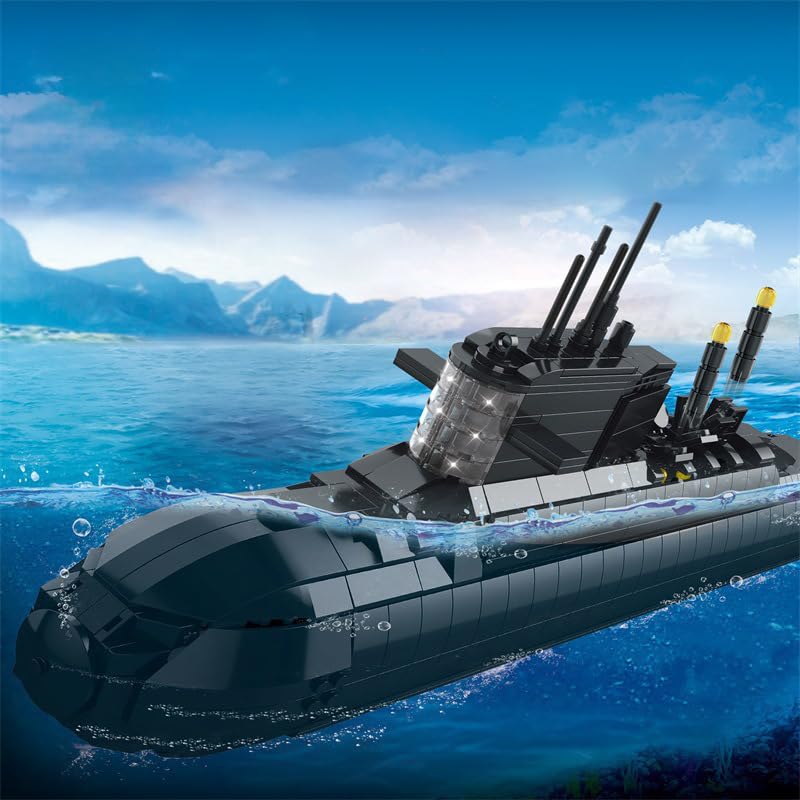 YILETKC Submarine Schiff Bausteine, 1498 Teile U-förmiges U-Boot Klemmbausteine Modell Bausatz, Militär Schiffe Modular Konstruktionsspielzeug, Militär Bauspielzeug für Erwachsene