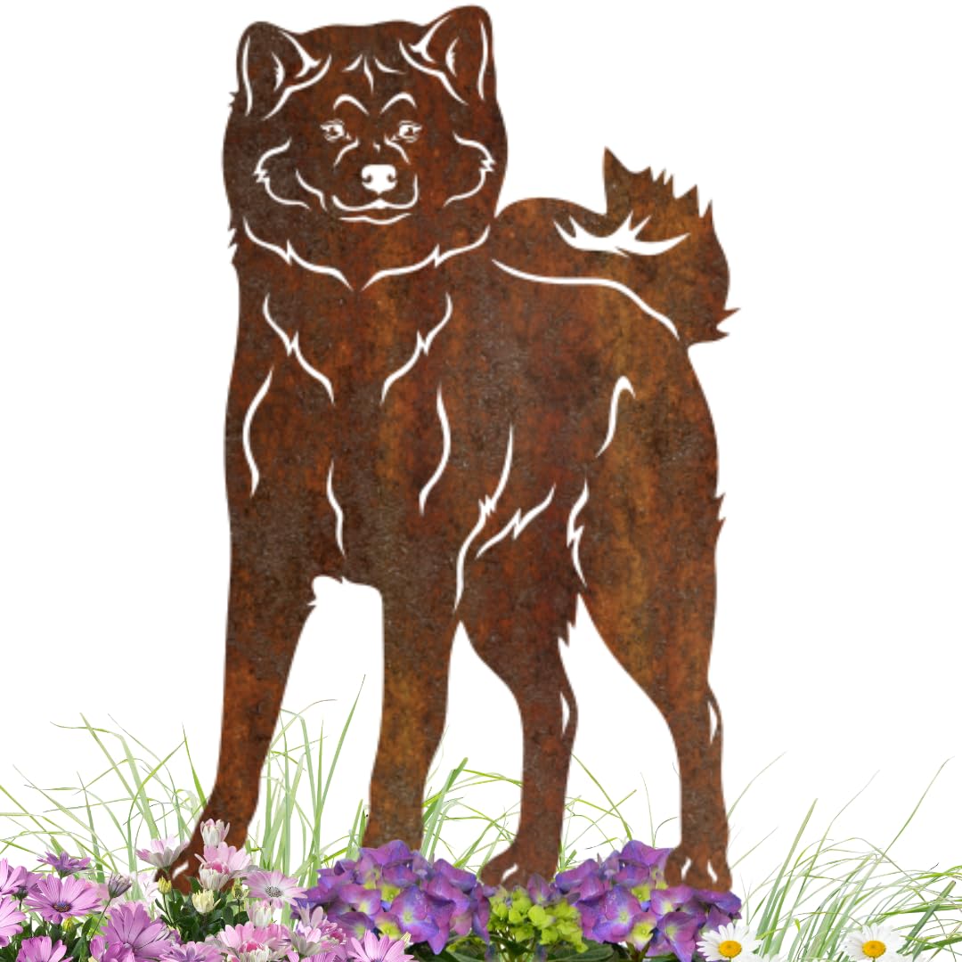 Terma Stahldesign Edelrost Hund Akita – Gartenfigur Metall massiv – Rost Deko Hund für Garten & Terrasse – Handmade Germany - Image 1