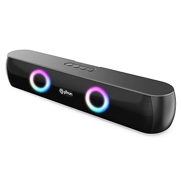 pTron Fusion Beam V2 16W Bluetooth Soundbar Speaker, Stereo Sound, RGB Lights, Metal Grill, Soundbar for Phone/TV/Laptop/Tablets, BT5.3/Aux/TF Card/USB Playback & TWS Feature (Midnight)