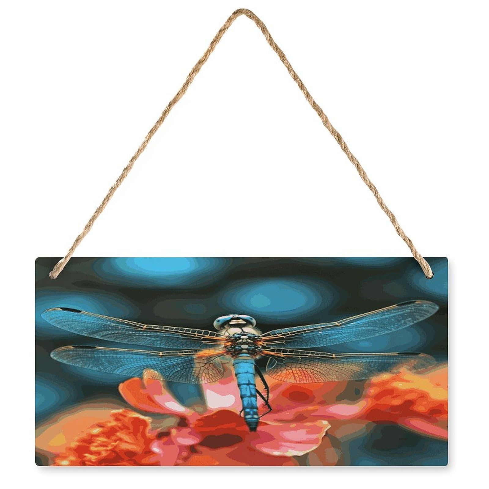 Fodpand Style Dragonfly On The Flower Wall Art Wooden Hanging Sign Decor, Artwork For Wall Decoration, Funny Plaque For Bedroom Kitchen Living Room Home Decoration 9.8 X 4.9 Inch