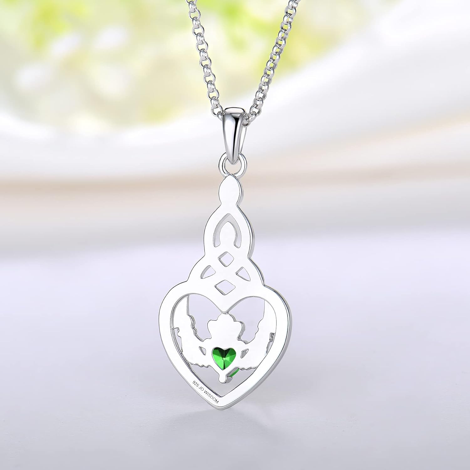 JO WISDOM Women Necklace,925 Sterling Silver Irish Celtic Claddagh Love Heart Pendant Necklace with 5A Cubic Zirconia