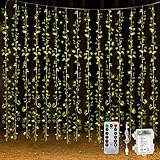 300 LED Fake Ivy Vines Window Curtain String Light for Bedroom, Artificial Hanging Ivy Vines Plant Garland with Light for Wall Home Garden Bedroom Outdoor Indoor Wedding Party Decor (Ivy Leaf)