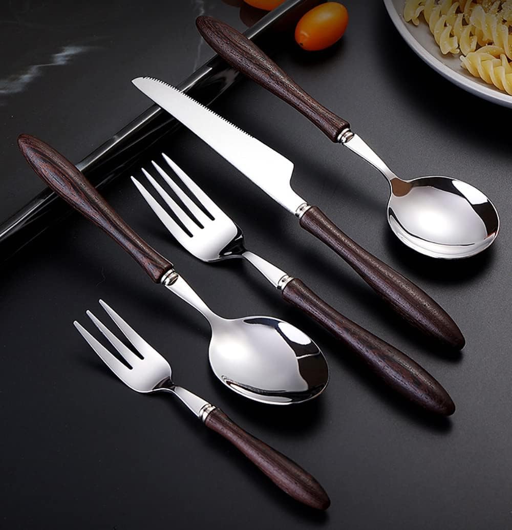 Genérico Juego De Cubiertos De 40 Piezas, Cubiertos De Madera De Acero Inoxidable, Cubiertos Aptos para Lavavajillas, Juego De Cubiertos para 8 Personas