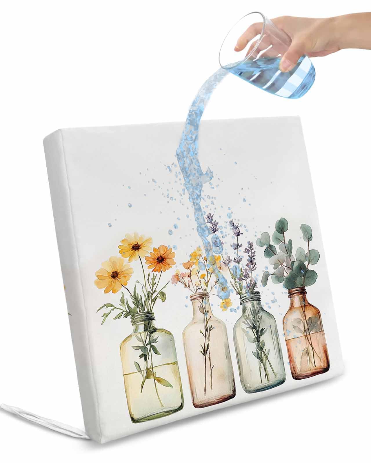 Hokiten Spring Floral Outdoor Cushion Chair Cover Set of 4 - Waterproof Couch Seat Covers, Watercolor Summer Botanical Farmhouse Patio Furniture Protector Cushions Slipcovers for Sofa/RV, 20