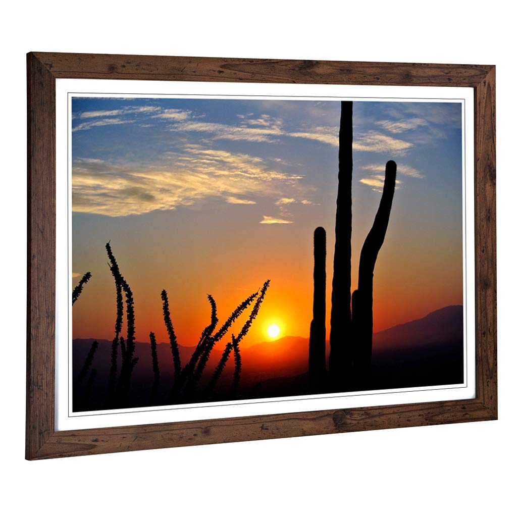 Big Box Art Framed Print of Landscape Cactus Sunset (2) Design | Wall Art Picture | Home Decor for Kitchen, Living, Dining Room, Bedroom, Hallway, Office, Walnut, A2 / 24.5x18 Inch / 62x45cm