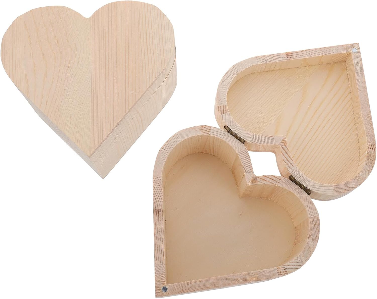 2pcs Pine Jewelry Boxes for Small Item Storage Heart Shape