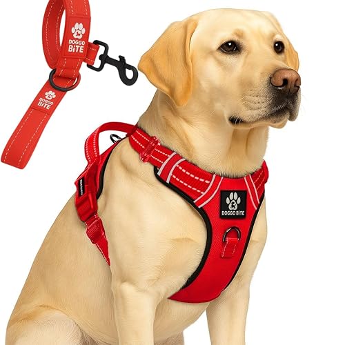 Doggo Bite Premium Reflective Dog Vest Harness| Soft Breathable| Padded Handle| Adjustable Straps & Luxury Buckle| No-Choke with Free Designer Leash-32mm| Chest (27-36inch) All Large Breeds 23-35Kg