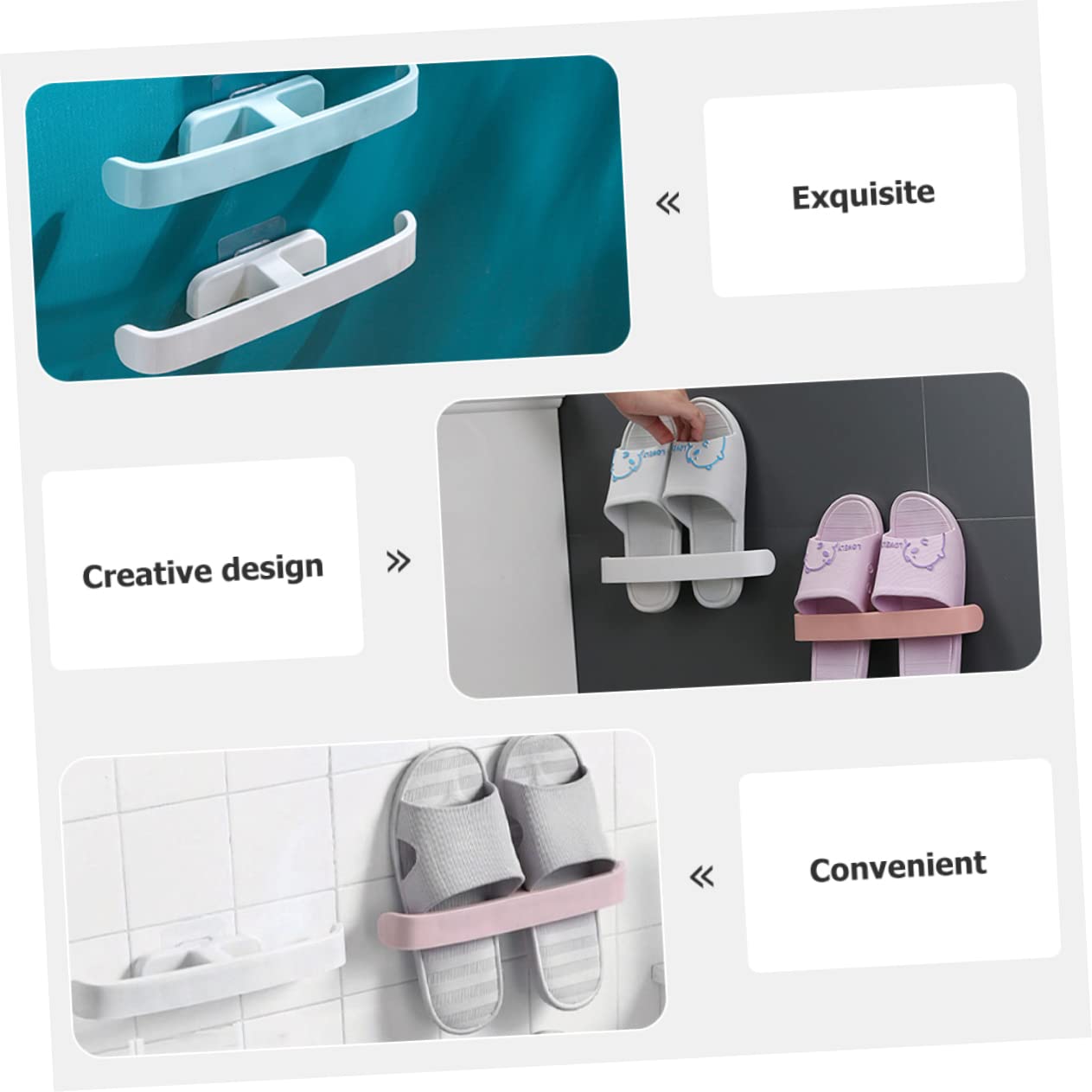WEKADRIN 9pcs Wall-Mounted Slipper Rack No-Punch Bathroom Storage Organizer Multi-Purpose Shoe Hanger for Installation Sturdy Design Space-Saving for Shoes and Slippers