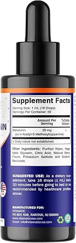 Miniatura 9 de Vitamatic Paquete de 2 gotas líquidas de melatonina de 20 mg  2 onzas líquidas (2.0 fl oz) cada una  Sabor natural a bayas  Sin OMG, suplemento