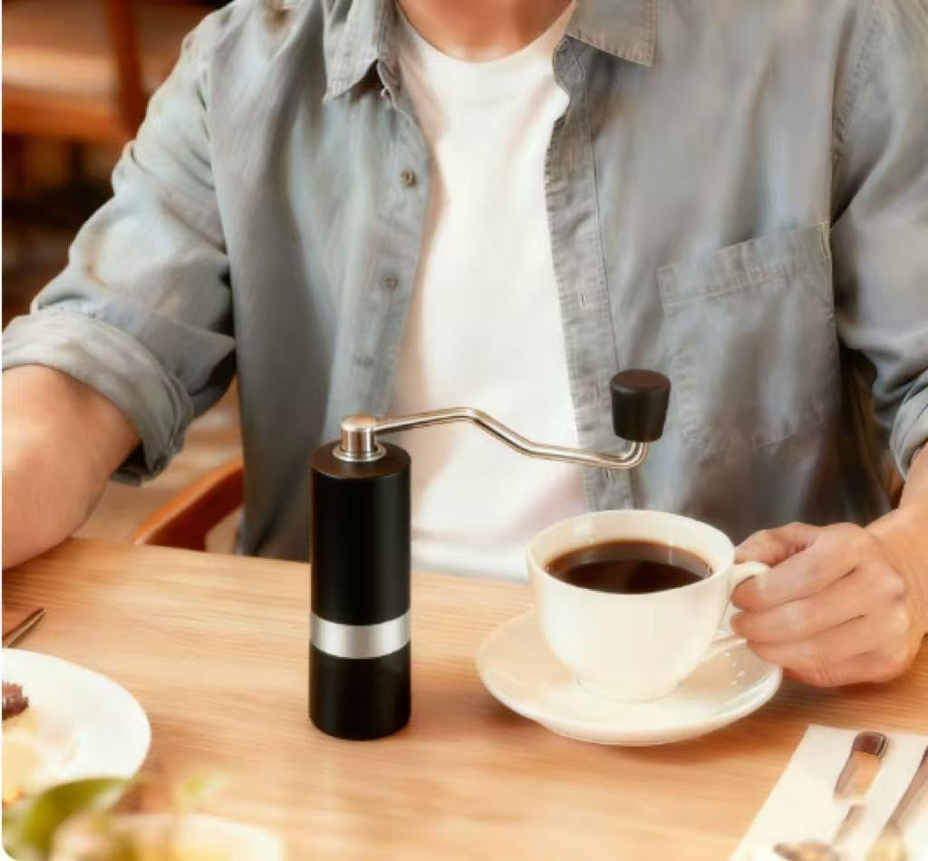 Manual Stainless Steel Coffee Grinder, 18 Adjustable Settings, Portable Conical Burr Grinder for Camping, Travel, Espresso with Hand Crank(Black)