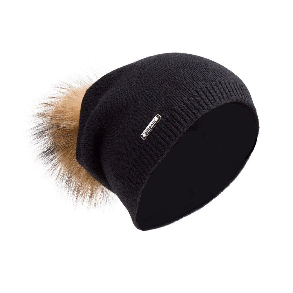 Pilipala Women's Slouchy Beanie Hat with Fur Pompom Warm Winter Hat