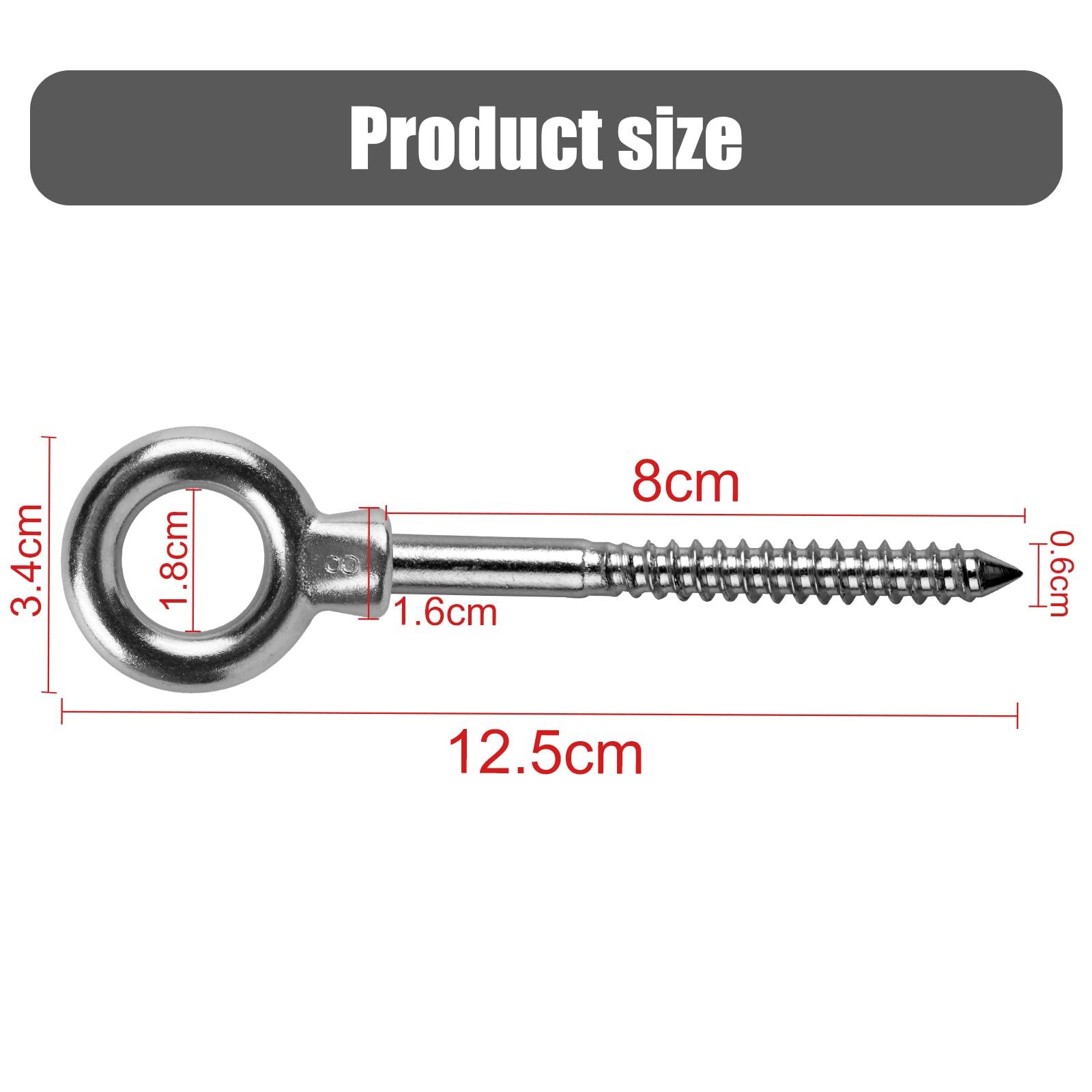 LALAGO 12 PC. Bullone a occhiello, Golfari M8 x 80 mm in acciaio inox 304, Ganci a vite Golfari M8, Bulloni di Vite