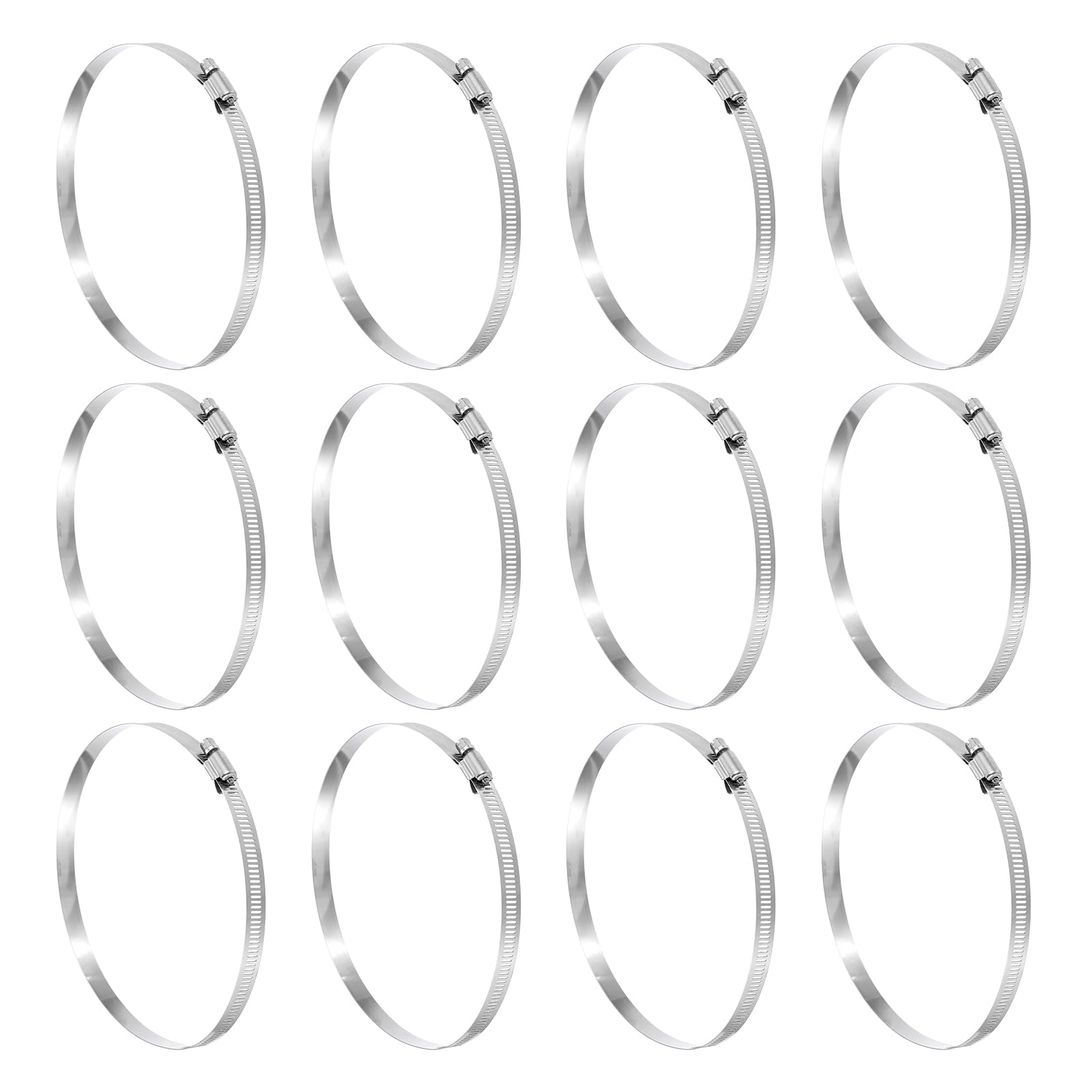 sourcing map 12 Pcs Hose Clamp 6-1/8"-7" (155-178mm) 304 Stainless Steel Adjustable Worm Gear Hose Clamp Assortment Kit for Fuel Line Pipe Plumbing Automotive Tube Mechanical